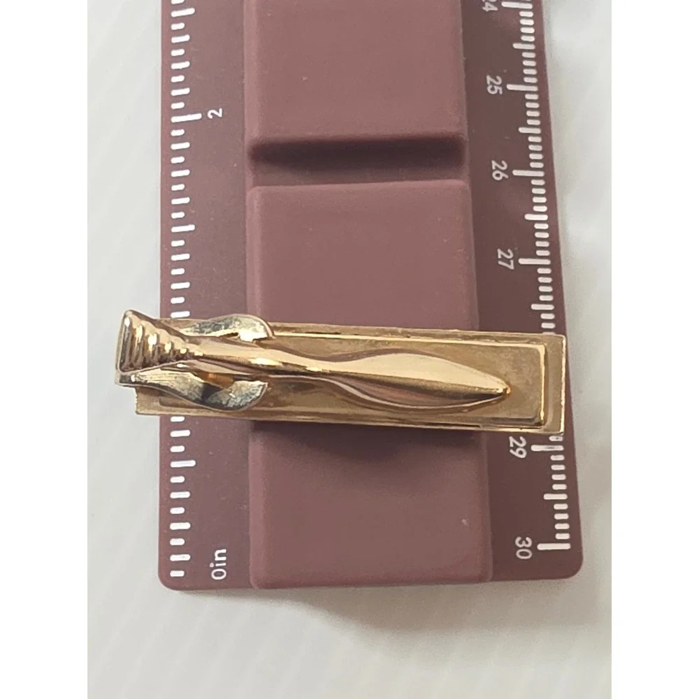 Unbranded Tie Clip OS Maroon‎ Fair Vintage Gold Tone Geometric Bar Accessory
